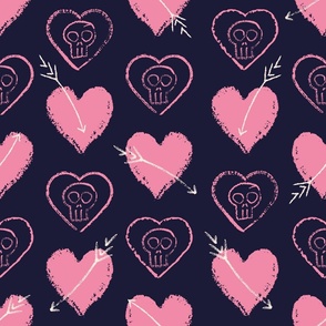 (large scale) hearts skulls pink arrows charcoal