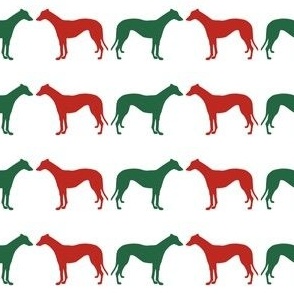 Facing Christmas Greyhounds 1.5 Inch Martingale Red Green on White