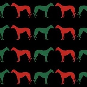 Christmas Facing Greyhounds 1.5 Inch Martingale Red Green on Black 
