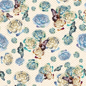 cottage core rose garden polka dot on CREAM