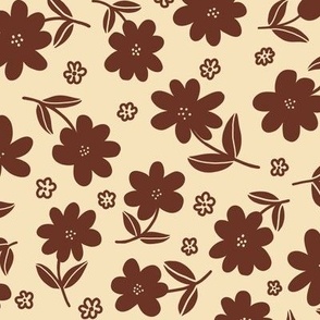 Chocolate and Cream tossed floral medium scale, non directional, for home decor and easter/spring apparel.