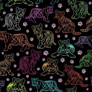 Neon Tiger Cubs on Black by BigBlackDogStudio