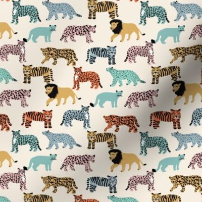 SMALL big cats pattern fabric - tiger fabric, cheetah fabric animals fabric  multi cream