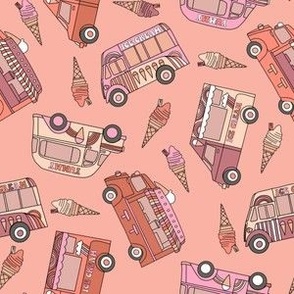 small ice cream van fabric - retro ice cream, British ice cream vans, Andrea Lauren fabric - boho