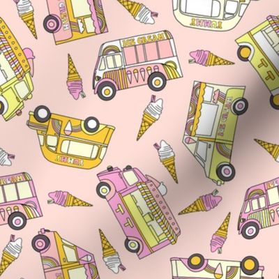 ice cream van fabric - retro ice cream, British ice cream vans, Andrea Lauren fabric - pink