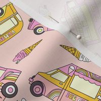 ice cream van fabric - retro ice cream, British ice cream vans, Andrea Lauren fabric - pink