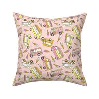 ice cream van fabric - retro ice cream, British ice cream vans, Andrea Lauren fabric - pink