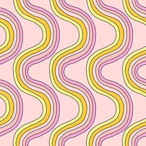 rainbow groove fabric - 70s fabric, retro fabric, hand drawn fabric, Andrea Lauren, -  pink