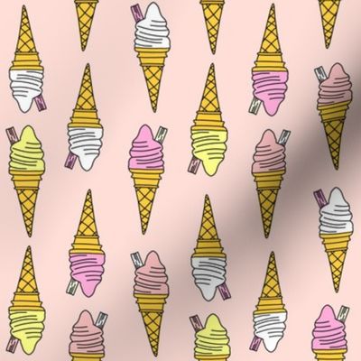 ice cream cone fabric - ice cream, summer, retro, classic, British, uk, Andrea Lauren, -  pink and yellow