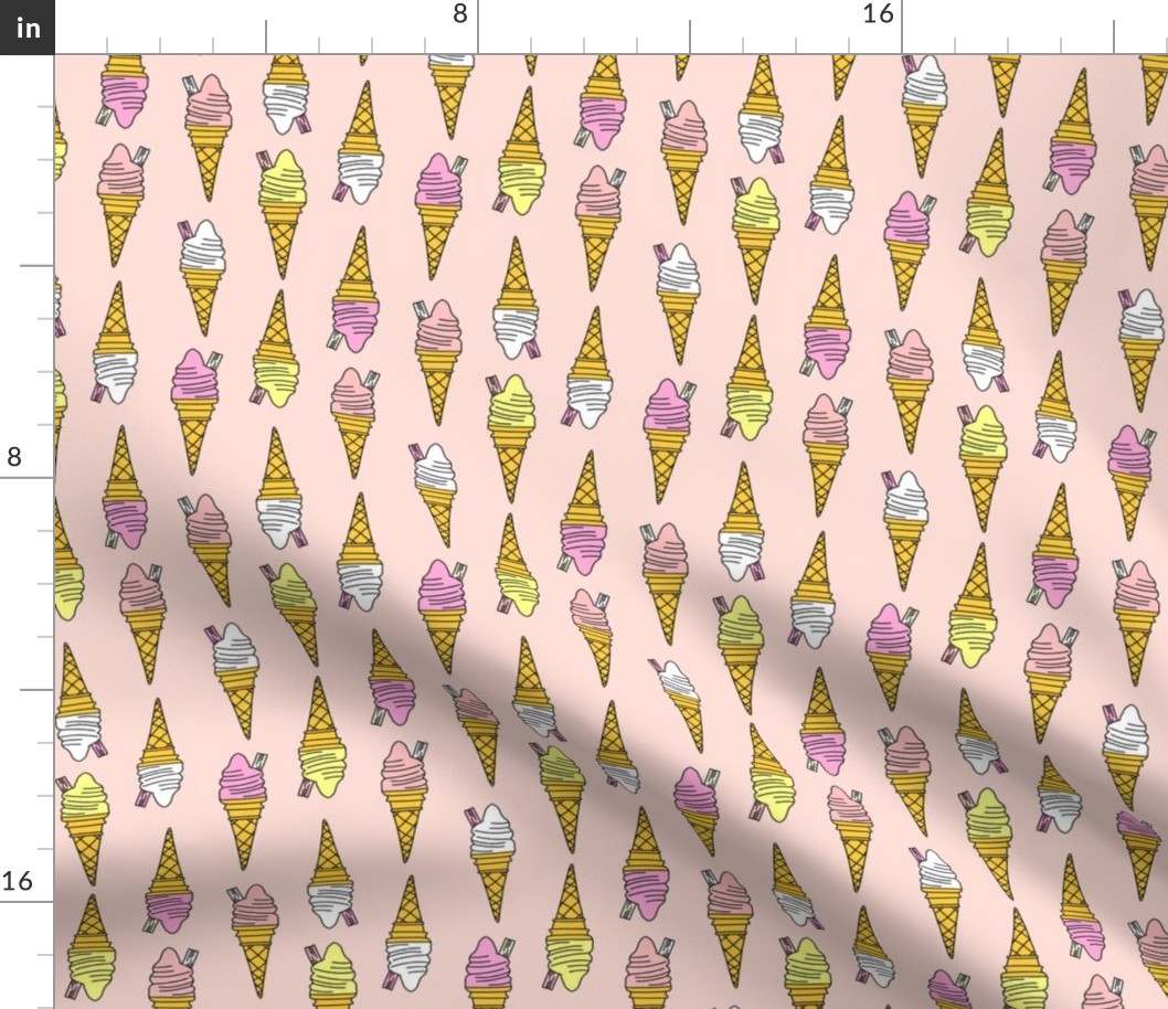 ice cream cone fabric - ice cream, summer, retro, classic, British, uk, Andrea Lauren, -  pink and yellow