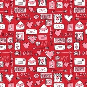 SMALL love letters // valentines love notes fabric hearts stamps valentine's day red