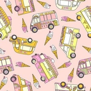 small ice cream van fabric - retro ice cream, British ice cream vans, Andrea Lauren fabric - pink