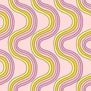 small rainbow groove fabric - 70s fabric, retro fabric, hand drawn fabric, Andrea Lauren, - pink