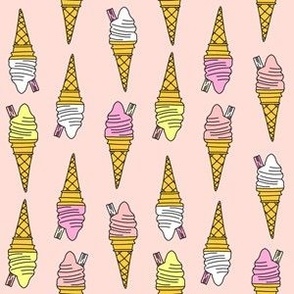 small ice cream cone fabric - ice cream, summer, retro, classic, British, uk, Andrea Lauren, - pink and yellow