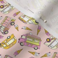 mini ice cream van fabric - retro ice cream, British ice cream vans, Andrea Lauren fabric - pink