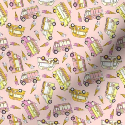 mini ice cream van fabric - retro ice cream, British ice cream vans, Andrea Lauren fabric - pink