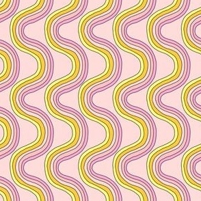 mini rainbow groove fabric - 70s fabric, retro fabric, hand drawn fabric, Andrea Lauren, - pink