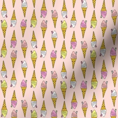 mini ice cream cone fabric - ice cream, summer, retro, classic, British, uk, Andrea Lauren, - pink and yellow
