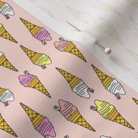 mini ice cream cone fabric - ice cream, summer, retro, classic, British, uk, Andrea Lauren, - pink and yellow