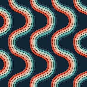 rainbow groove fabric - 70s fabric, retro fabric, hand drawn fabric, Andrea Lauren, - navy