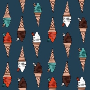 ice cream cone fabric - ice cream, summer, retro, classic, British, uk, Andrea Lauren, - navy
