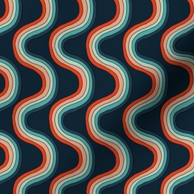 small rainbow groove fabric - 70s fabric, retro fabric, hand drawn fabric, Andrea Lauren, - navy