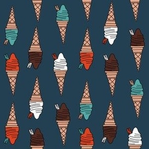 small ice cream cone fabric - ice cream, summer, retro, classic, British, uk, Andrea Lauren, - navy