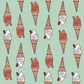 small ice cream cone fabric - ice cream, summer, retro, classic, British, uk, Andrea Lauren, - mint