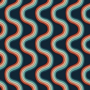 mini rainbow groove fabric - 70s fabric, retro fabric, hand drawn fabric, Andrea Lauren, - navy