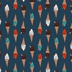 mini ice cream cone fabric - ice cream, summer, retro, classic, British, uk, Andrea Lauren, - navy