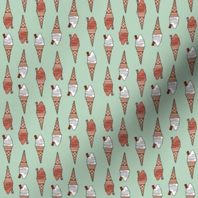 mini ice cream cone fabric - ice cream, summer, retro, classic, British, uk, Andrea Lauren, - mint