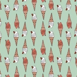 mini ice cream cone fabric - ice cream, summer, retro, classic, British, uk, Andrea Lauren, - mint