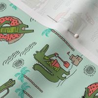 SMALL alligator vacation // tropical beach gator cute animal fabric character mint