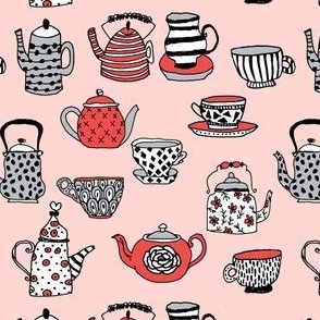 SMALL tea cups tea party // alice in wonderland mad hatter tea party hand-drawn illustration pattern