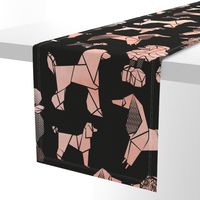 Large jumbo scale // Origami and geometric metallic poodle friends // black background metal rose paper dog breeds