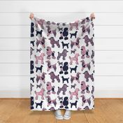 Large jumbo scale // Origami and geometric metallic poodle friends // white background oxford navy blue and metal peony pink paper dog breeds