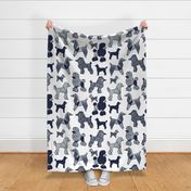 Large jumbo scale // Origami and geometric metallic poodle friends // white background oxford navy blue and metal silver paper dog breeds