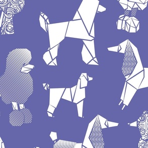 Large jumbo scale // Origami and geometric metallic poodle friends // Pantone color of the year very peri background white paper dog breeds