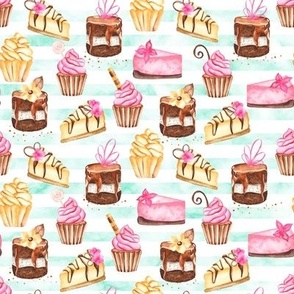 Cake for Everyone on Mint Stripe // Sweet Shoppe collection, 8" repeat
