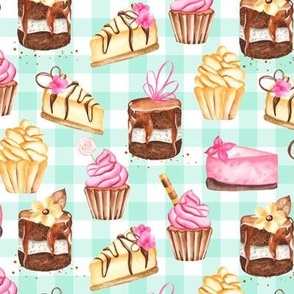 Cake for Everyone on Mint Gingham Check // Sweet Shoppe collection, 12" repeat