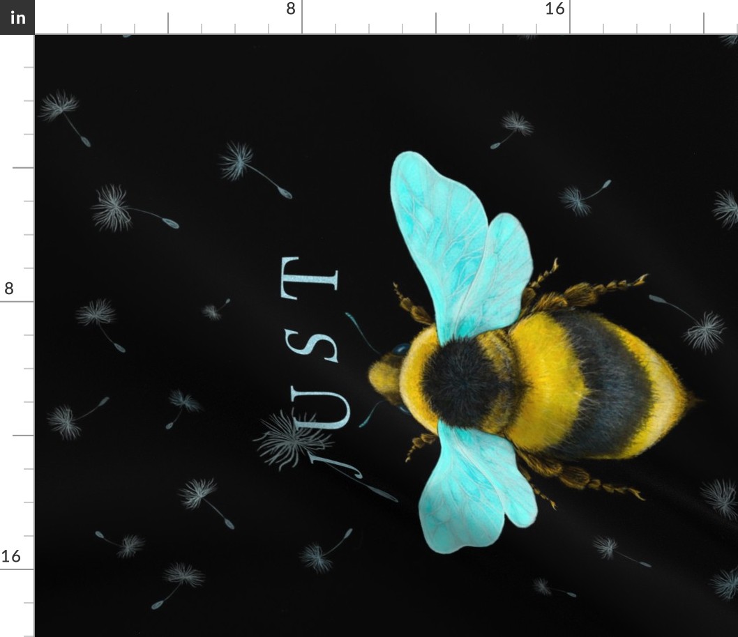 Just Bee Tea Towel on a black linen background