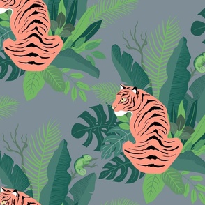 tiger resting in jungle grey