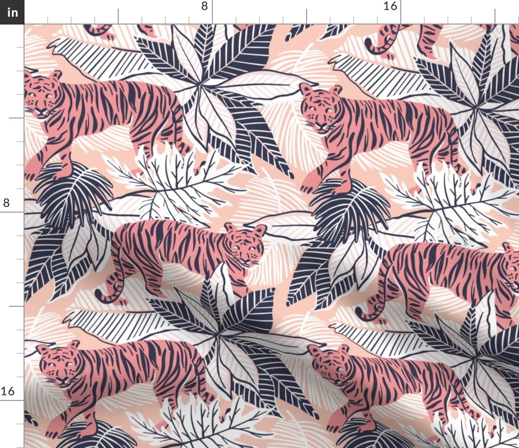 Tigers in jungle leaves - peach  