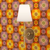 Seventies Retro Big orange purple Flower Brown