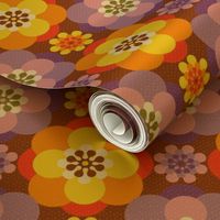 Seventies Retro Big orange purple Flower Brown