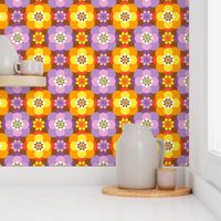 Seventies Retro Big orange purple Flower Brown