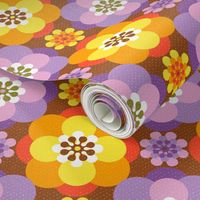 Seventies Retro Big orange purple Flower Brown