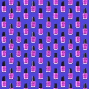 Pink nail polish on Blue background