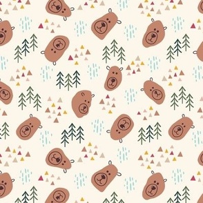 Small Woodland Bear Faces with Cream Background