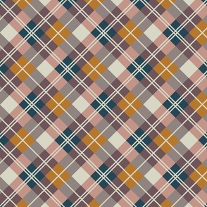 Diagonal Plaid-Pink, Mustard, Aubergine, Putty, Navy-L